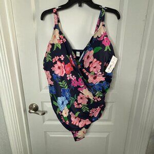 Liz Claiborne Women's One Piece Prescott Floral Swim Bathing Suit, 24W NEW